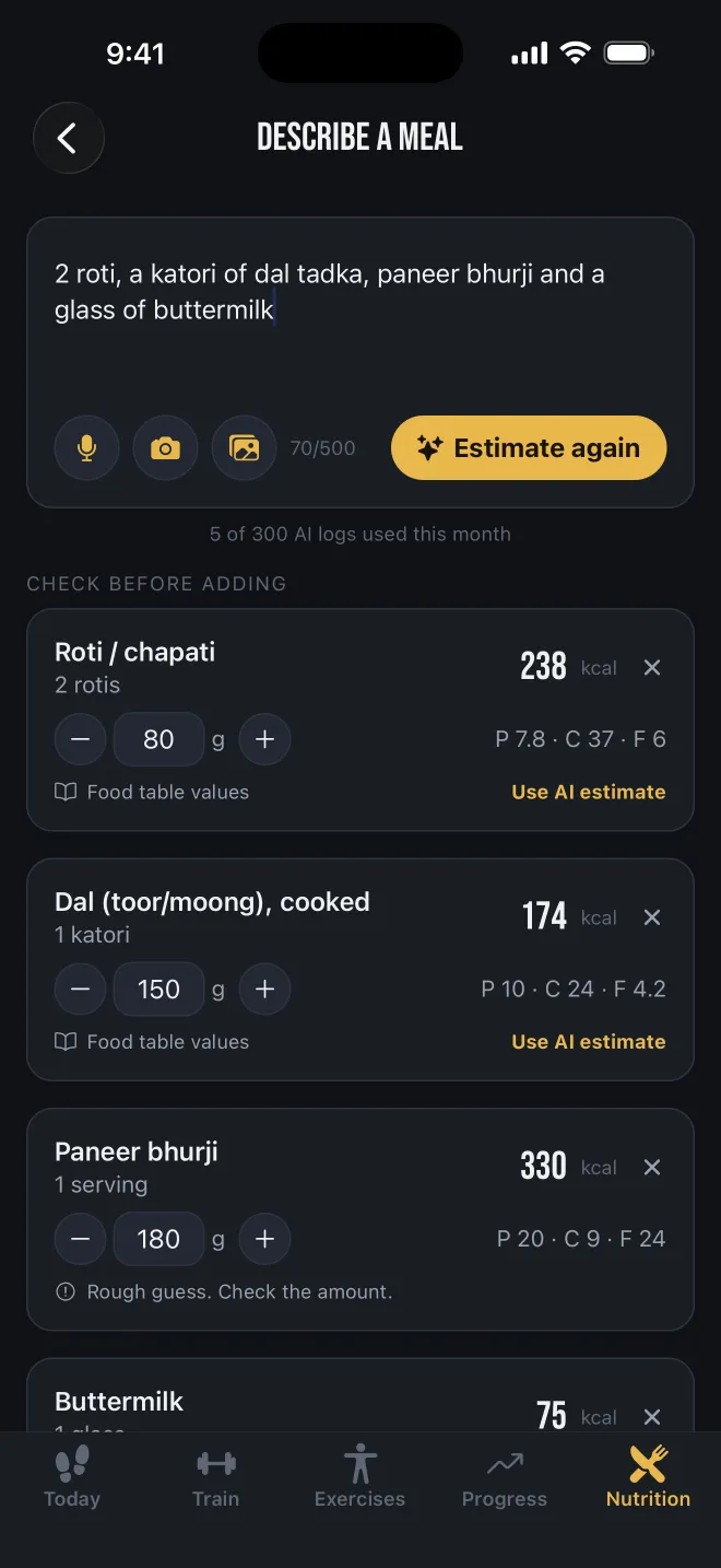 Describe a meal with AI estimates